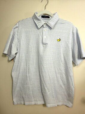 The Masters Clubhouse Collection Mens White & Blue Polo Shirt Made In Italy 100%